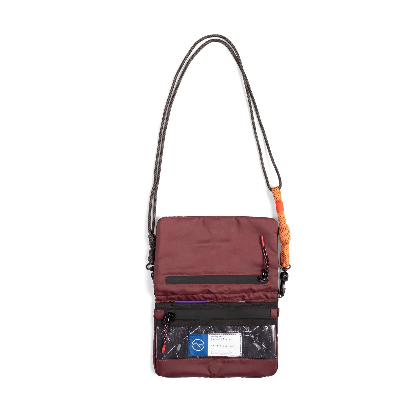 Close-up of the BAGRU Sienna water-resistant crossbody bag, highlighting the zippered main compartment and front pocket.