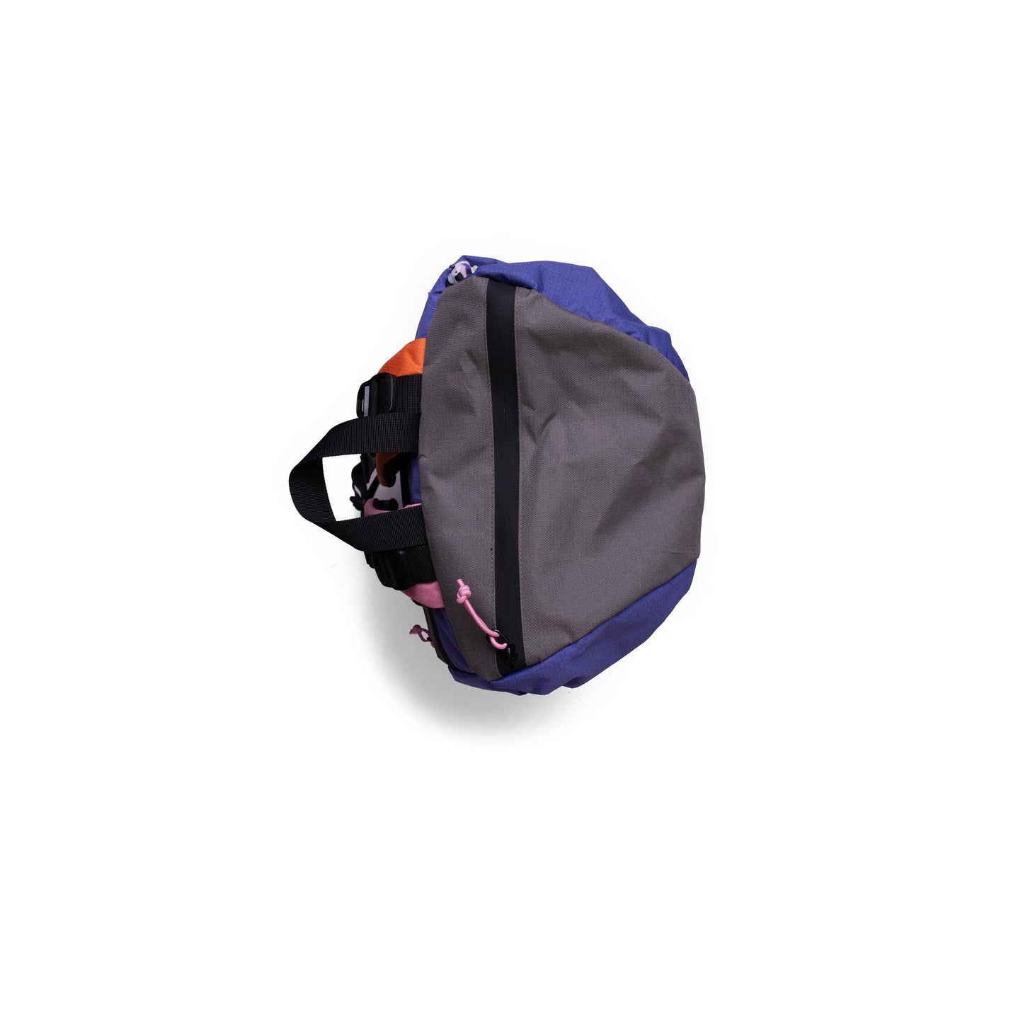 A side view of the TREQ WILDFLARE Trail 22L Outdoor Backpack showing its unique shape and colour combination, ideal for hiking and travel.