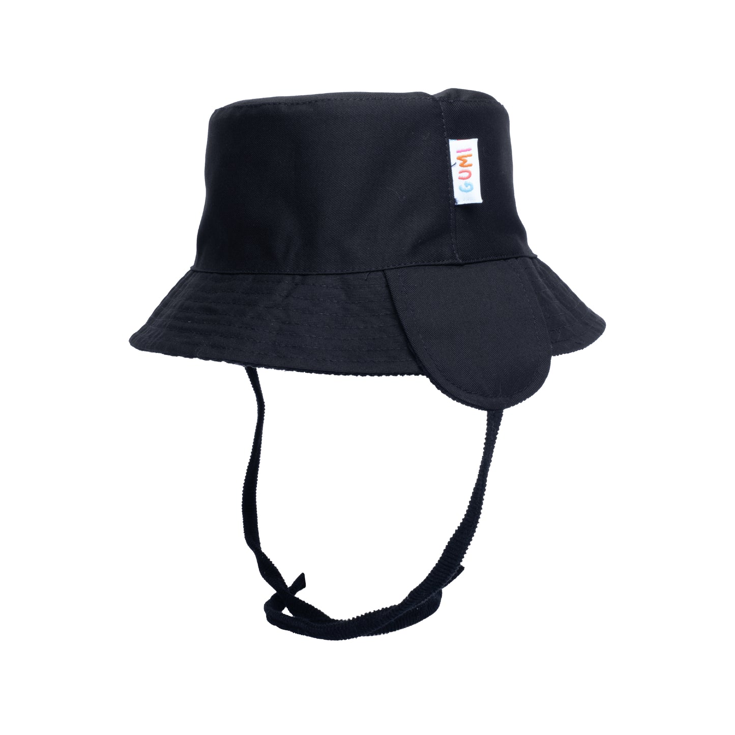 Umbra Corduroy Shade Reversible Bucket Hat showing the alternate design in black, made from lightweight materials with an adjustable chin strap, ideal for stylish sun protection during playtime.