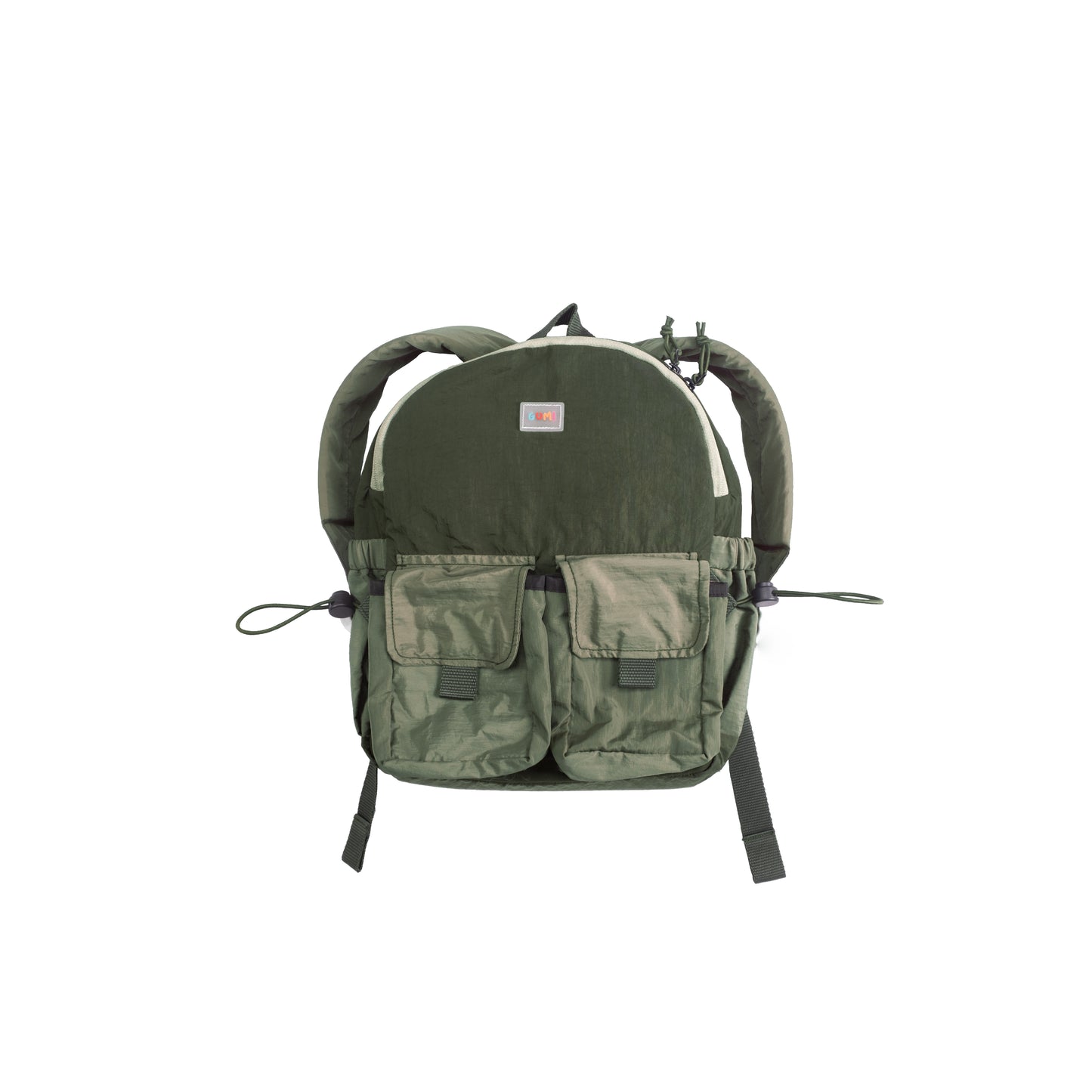 Stylish VENEX Dewy Drip Mini Backpack for Kids in olive green colour, showcasing its front pockets and ergonomic design, perfect for hydration on-the-go.
