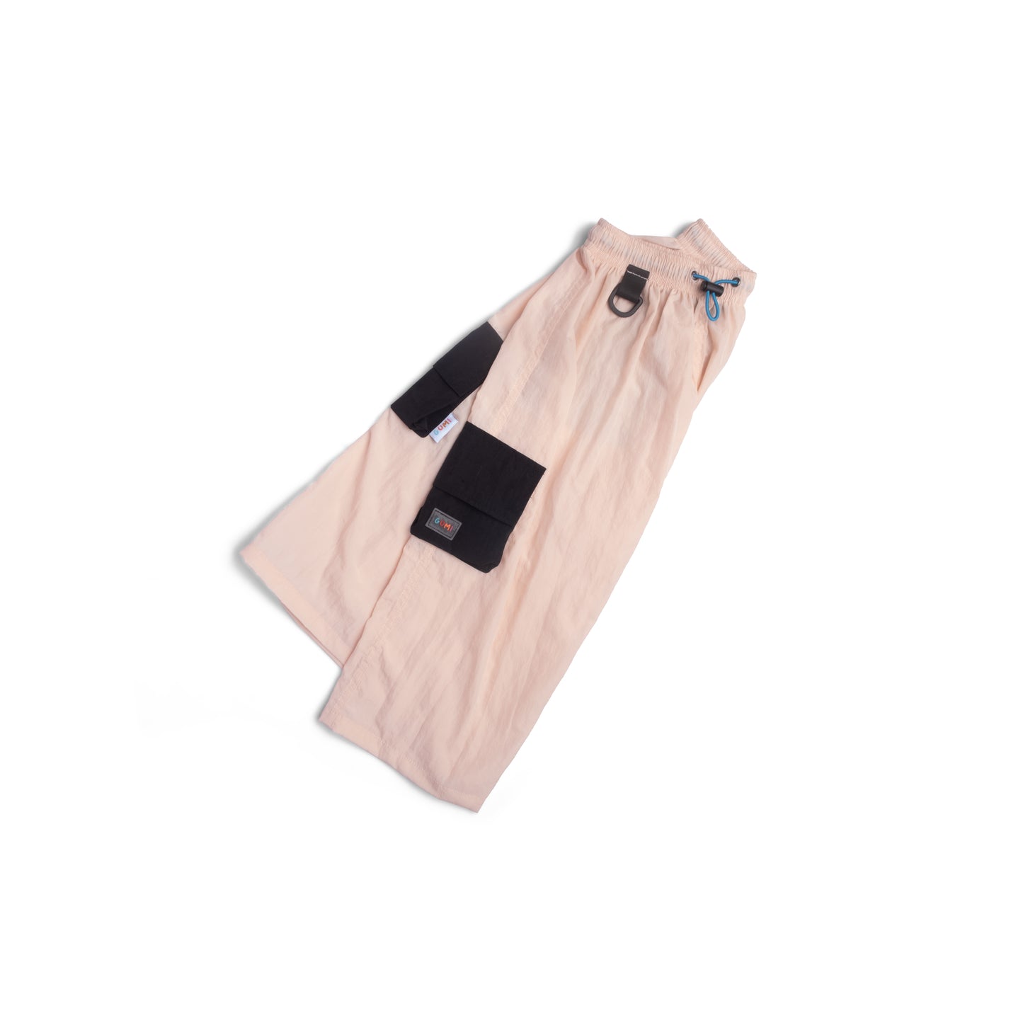 Side view of the SKERT Pastel Shadow by Luwa, showcasing the Kids Long Cargo Skirt's water-resistant fabric and adjustable drawcord for a comfortable fit.