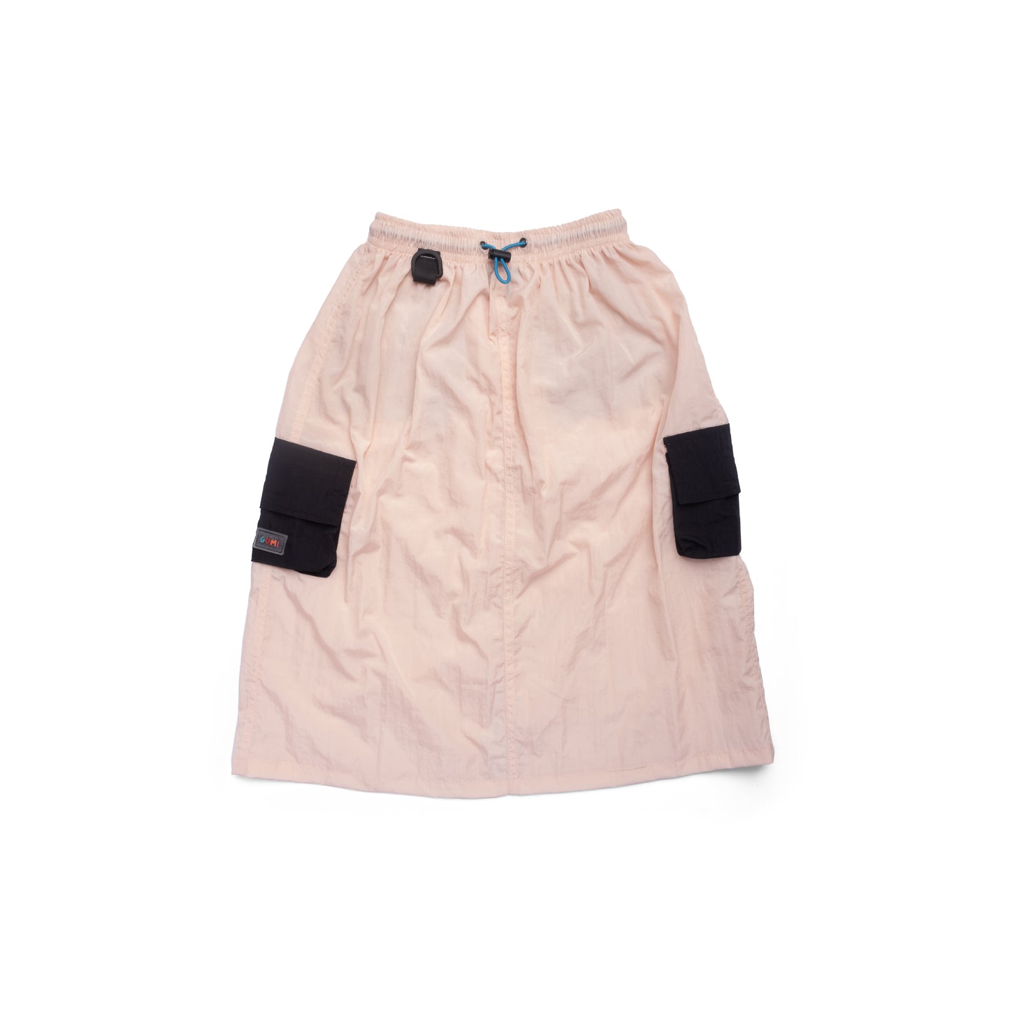 Front view of the SKERT Pastel Shadow by Luwa, a stylish Kids Long Cargo Skirt with an elastic waistband and large cargo pockets, perfect for outdoor activities.