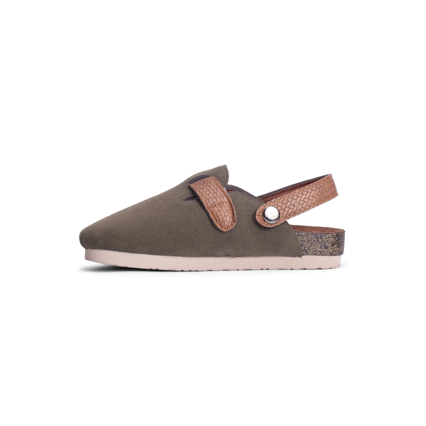Side view of DEKLOM Pine Clogs for Kids highlighting rugged functionality and style for little adventurers.