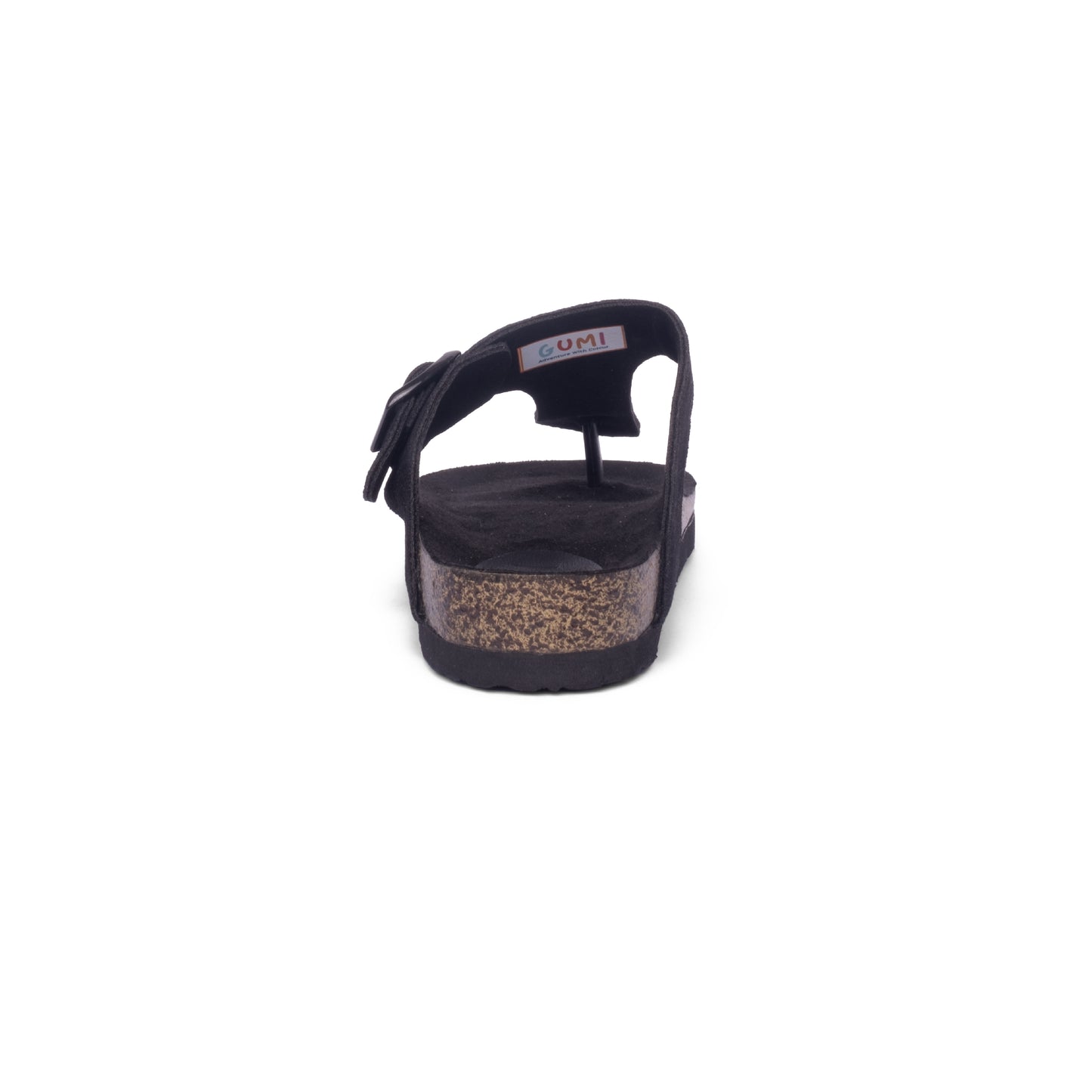 FLIOPS Cinder Bear - Back view of black leather flip flops for kids with a focus on the sturdy strap, designed for comfort and safety during play.