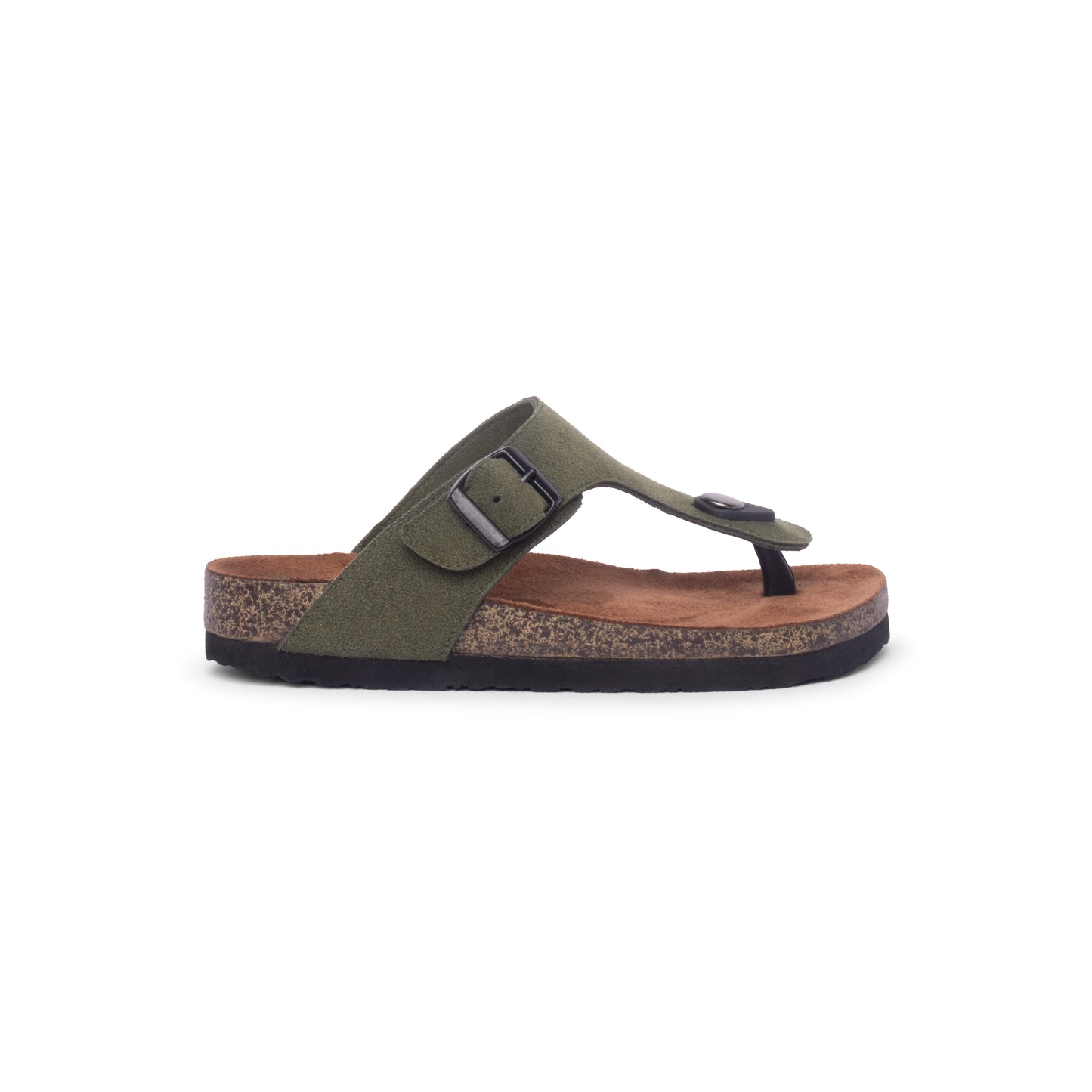 FLIOPS Forest Turtle sandals showcasing a stylish green suede-like upper with an adjustable buckle strap and toe post, perfect for little feet on big adventures.