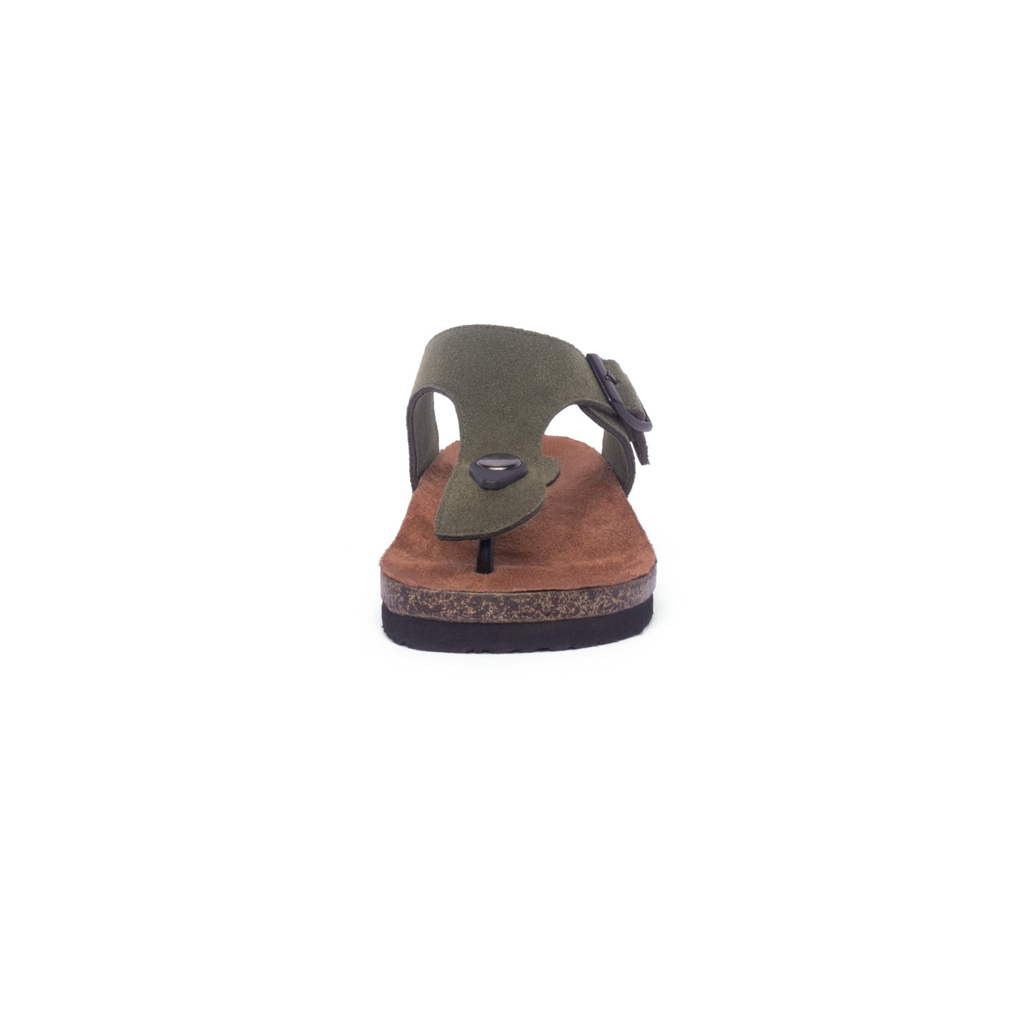 Front view of FLIOPS Forest Turtle sandals highlighting the toe post design and secure fit, made for durability and natural foot movement.