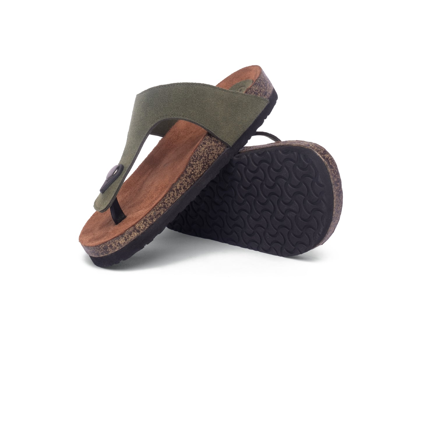 FLIOPS Forest Turtle sandals positioned to showcase the combination of a stylish green upper, comfortable footbed, and durable materials.