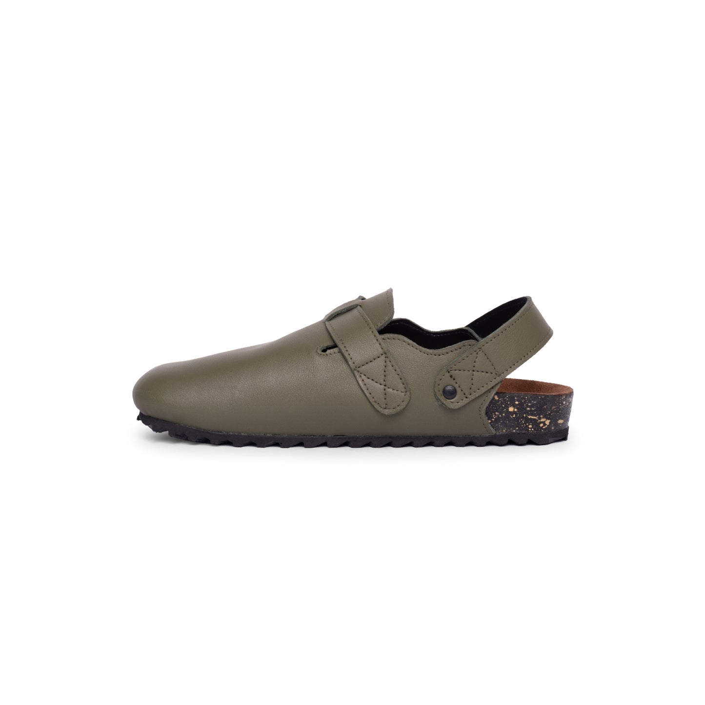 Close-up of BEHDO Clogs in Meadow showcasing the sustainable leather and comfortable design, ideal Comfortable Clogs.