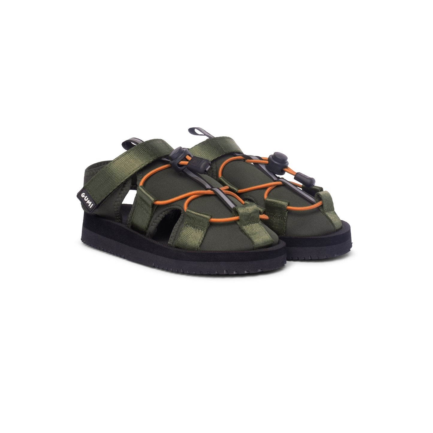 A pair of HYDE Dino Splash Hybrid Sandals for Kids displayed together, featuring a trendy green colour scheme and sturdy build.