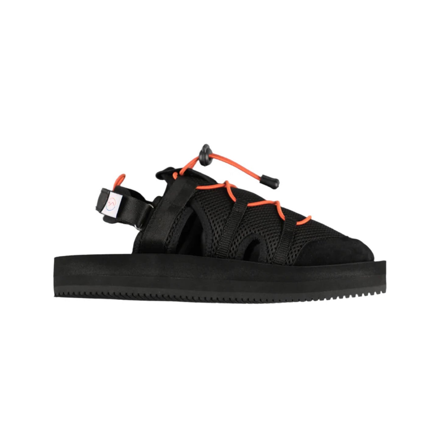 Morphe Void Flame Outdoor Sandals, featuring a sleek black design with adjustable straps and vibrant orange accents, perfect for urban exploration.