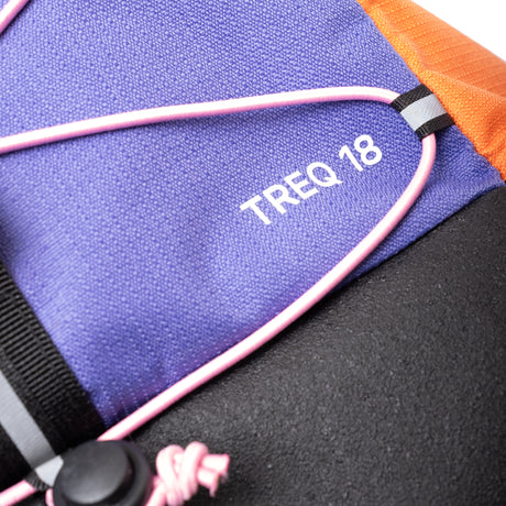 Detailed shot of the TREQ WILDFLARE Trail 22L Outdoor Backpack logo, showcasing quality and branding for avid hikers.