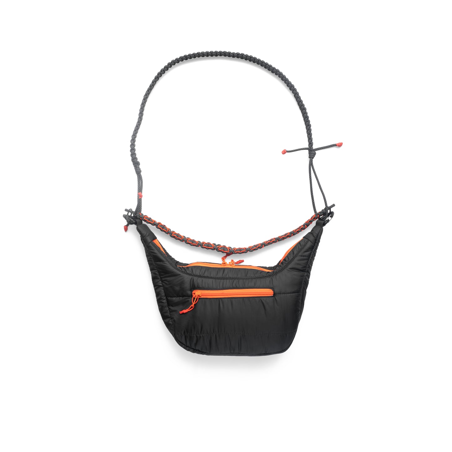 QUITAN Abyss Padded Crossbody Bag in black with an orange zipper pocket, ideal for stylish outings.