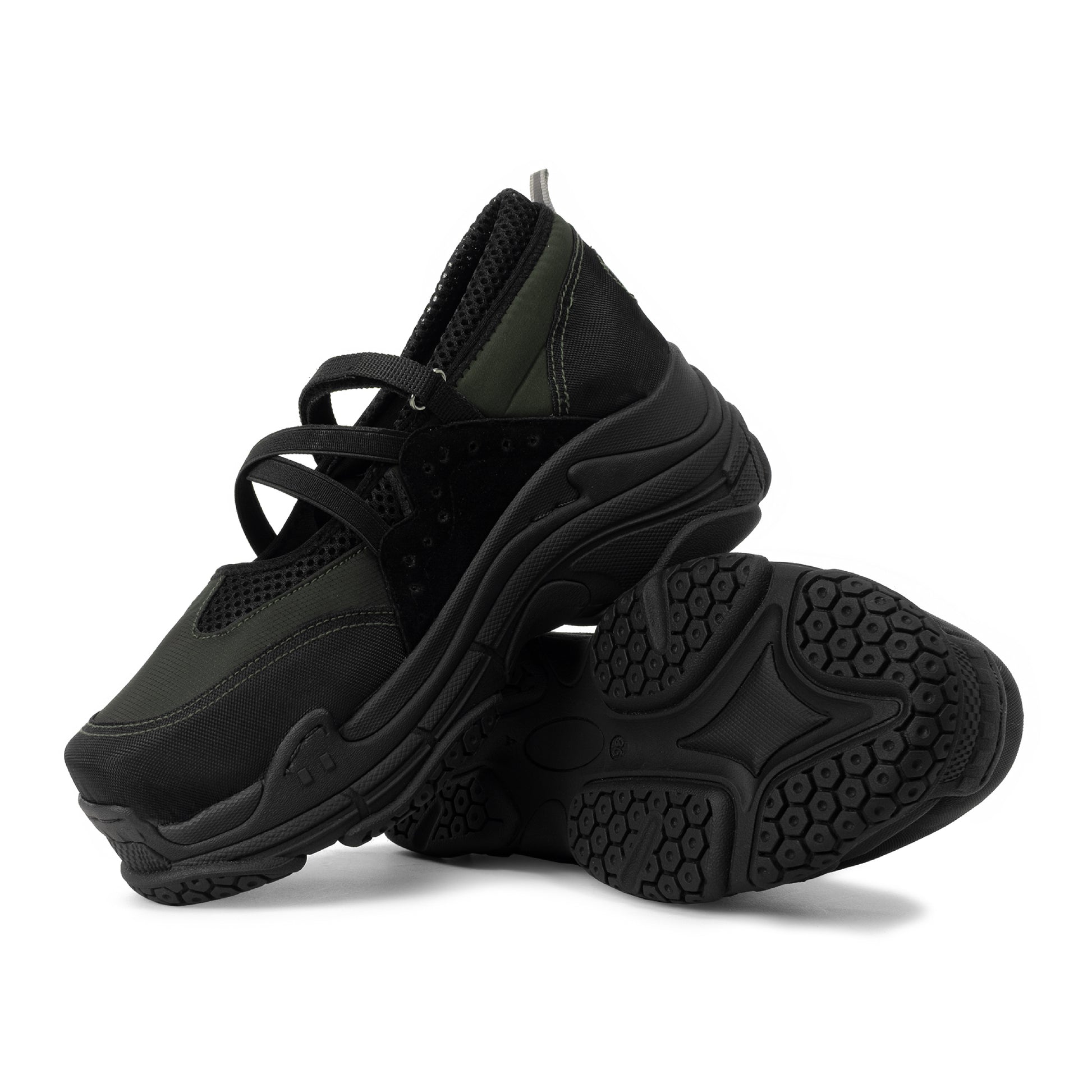 Detailed view of TUXE Dark Terrain Woman Sneakers highlighting the Mary Jane design, with textured upper and flexible outsole.